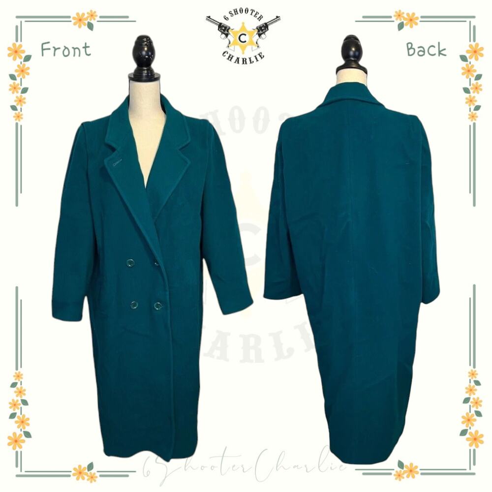 VTG Forecaster Wool Trench Coat Womens 12 Teal Double Button Pockets Long Lined